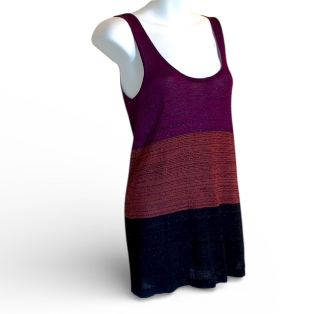WHITE + WARREN sweater Women S, purple bronze black color block tank top. S EUC